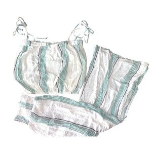 ▶️ Elan ◀️ White Metallic Stripe Top and Wide leg Pants Set Made in India Small